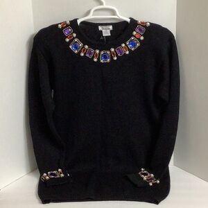 Christina Women’s Ramie/Cotton Black Sweater with Jewel Embellishments